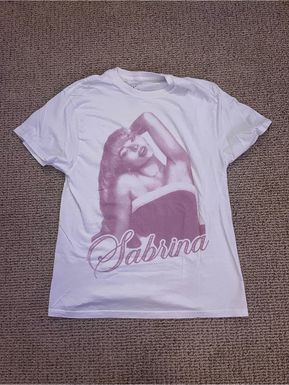 Sabrina Graphic Short Sleeve Tee - White with Dusty Pink Print